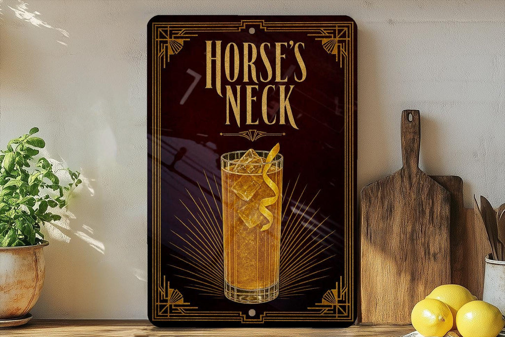 Horse’s Neck Cocktail Metal Sign, Vintage 1920s Art Deco Bar Poster Wall Decor, Classic Whiskey Highball Drink Sign — photo 6