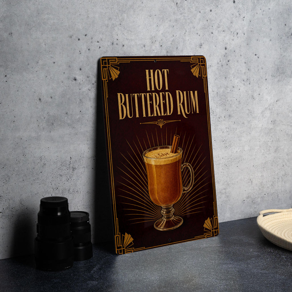 Hot Buttered Rum Metal Sign, Vintage 1920s Art Deco Cocktail Poster, Warm Spiced Rum Drink Bar Decor, Tiki Lounge Sign — photo 5