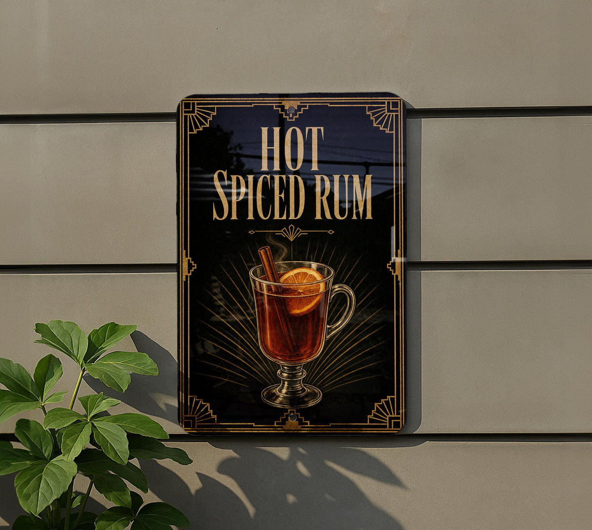 Hot Spiced Rum Cocktail Metal Sign, Vintage 1920s Art Deco Bar Poster, Rum Drink Decor, Home Bar Wall Sign, Tiki Bar Sign — photo 1