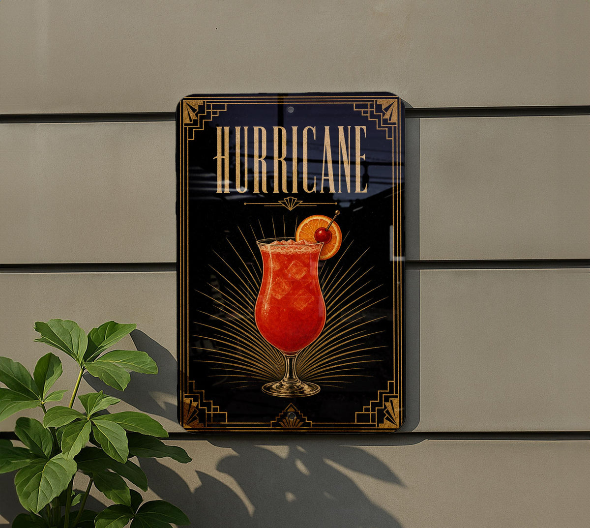 Hurricane Cocktail Metal Sign, New Orleans Classic Rum Drink Bar Decor, Vintage 1920s Art Deco Cocktail Poster Sign — photo 1