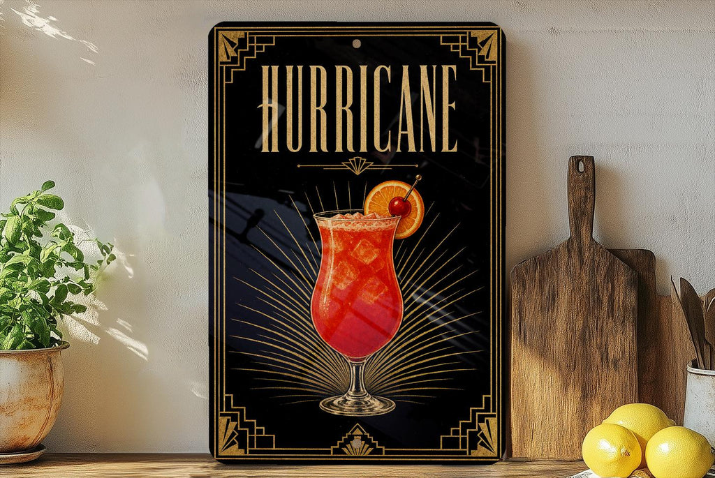 Hurricane Cocktail Metal Sign, New Orleans Classic Rum Drink Bar Decor, Vintage 1920s Art Deco Cocktail Poster Sign — photo 2