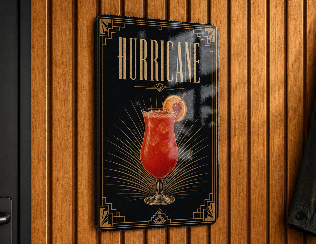 Hurricane Cocktail Metal Sign, New Orleans Classic Rum Drink Bar Decor, Vintage 1920s Art Deco Cocktail Poster Sign — photo 3