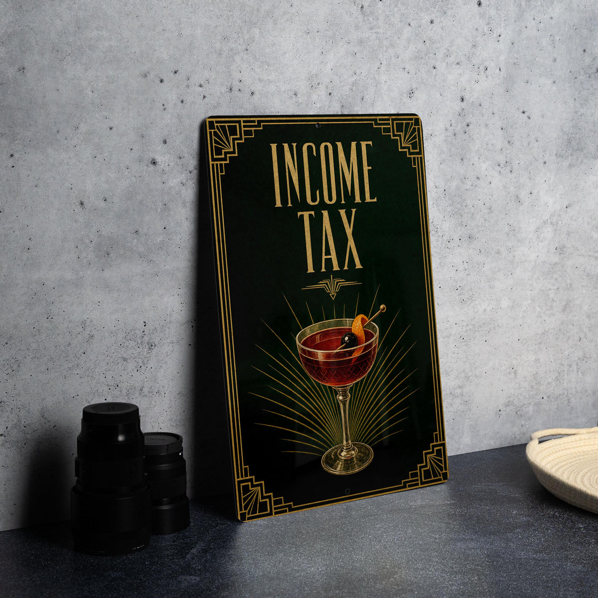 Income Tax Metal Sign, Vintage 1920s Art Deco Cocktail Poster Theme, Speakeasy Bar Decor, Retro Wall Sign, Man Cave Gift — photo 4