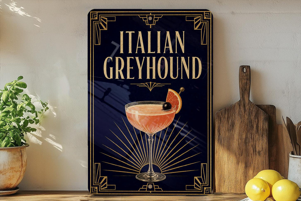 Italian Greyhound Metal Sign, Vintage Art Deco Cocktail Poster Bar Decor, Speakeasy Lounge Wall Sign, Dog Lover Gift — photo 5