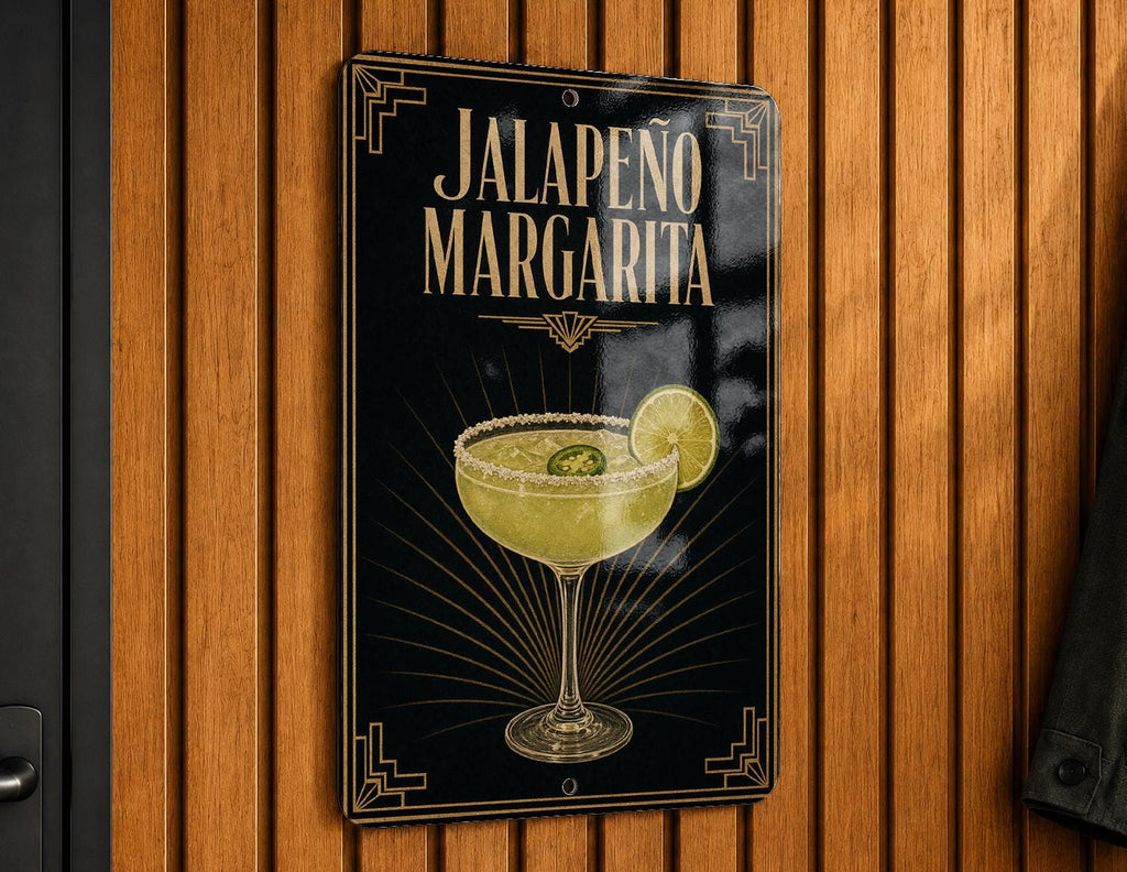 Jalapeno Margarita Metal Sign, Vintage 1920s Art Deco Cocktail Poster Bar Decor, Spicy Tequila Lime Drink Kitchen Cantina Sign — photo 1