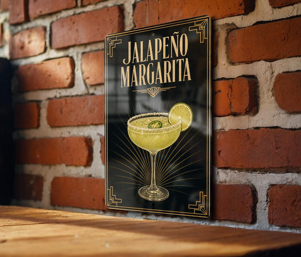 Jalapeno Margarita Metal Sign, Vintage 1920s Art Deco Cocktail Poster Bar Decor, Spicy Tequila Lime Drink Kitchen Cantina Sign — photo 2