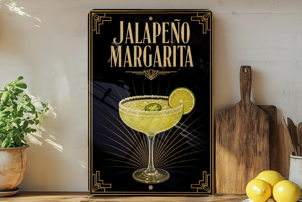 Jalapeno Margarita Metal Sign, Vintage 1920s Art Deco Cocktail Poster Bar Decor, Spicy Tequila Lime Drink Kitchen Cantina Sign — photo 3