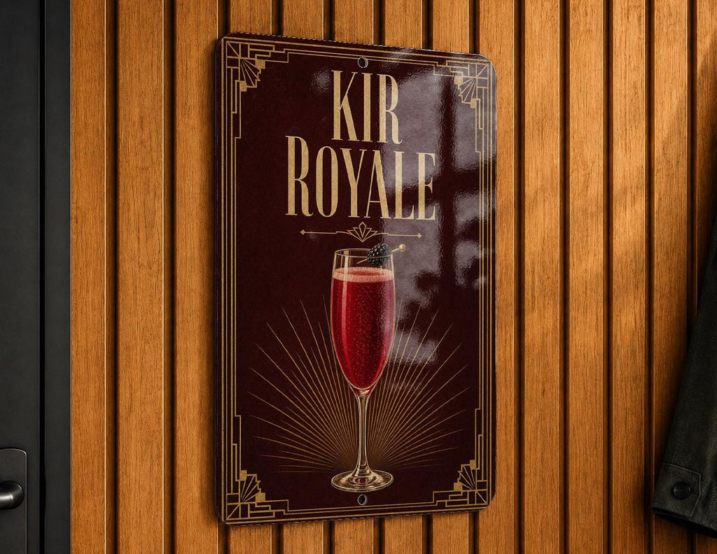 Kir Royale Metal Sign, Vintage 1920s Art Deco Cocktail Poster Bar Decor, French Aperitif Champagne Cassis Signage — photo 2