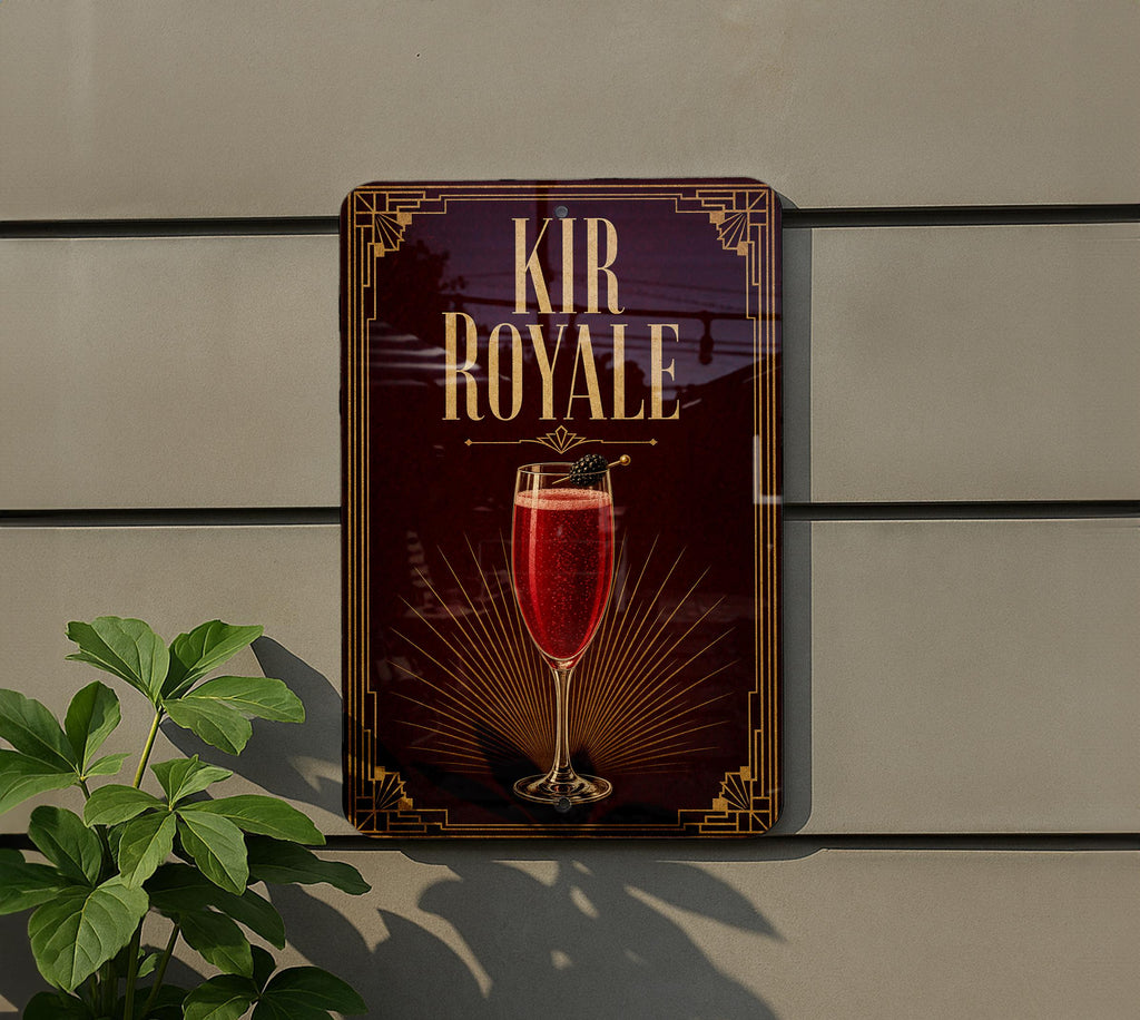Kir Royale Metal Sign, Vintage 1920s Art Deco Cocktail Poster Bar Decor, French Aperitif Champagne Cassis Signage — photo 4