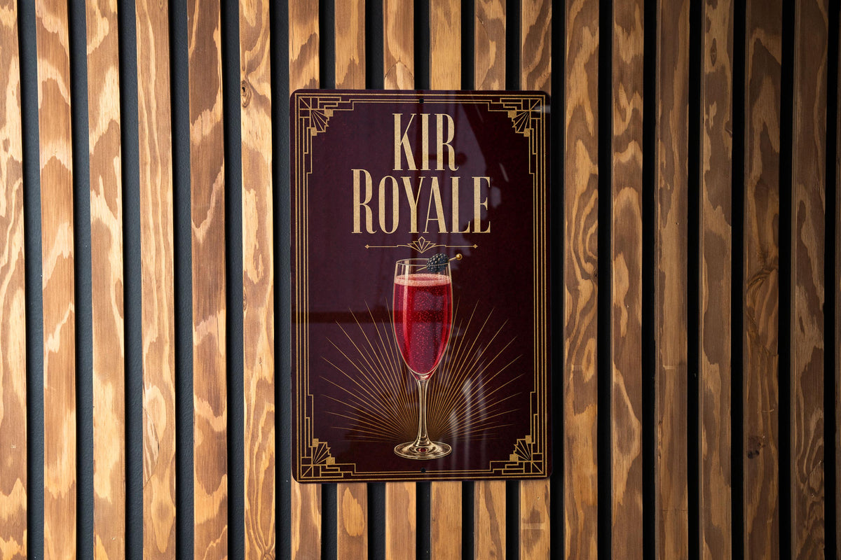 Kir Royale Metal Sign, Vintage 1920s Art Deco Cocktail Poster Bar Decor, French Aperitif Champagne Cassis Signage — photo 5