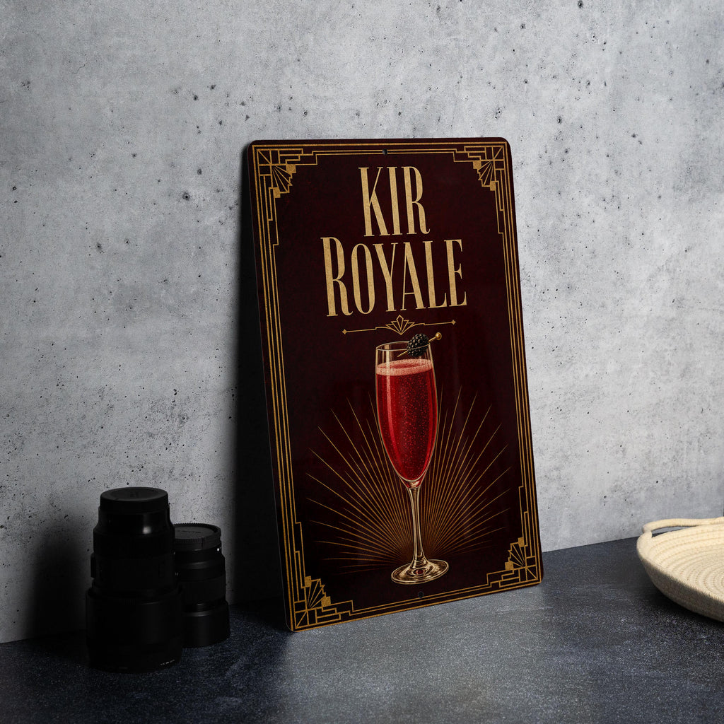 Kir Royale Metal Sign, Vintage 1920s Art Deco Cocktail Poster Bar Decor, French Aperitif Champagne Cassis Signage — photo 6