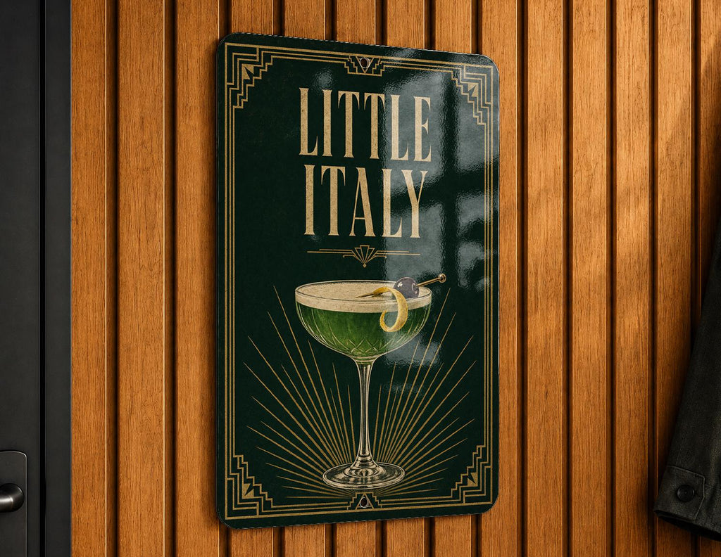 Little Italy Metal Sign, Vintage 1920s Art Deco Cocktail Poster, Italian Neighborhood Bar Drink Decor, Kitchen Home Bar Wall Sign — photo 5