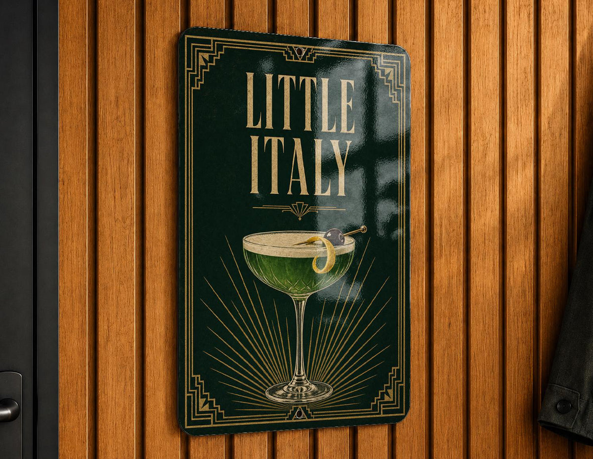 Little Italy Metal Sign, Vintage 1920s Art Deco Cocktail Poster, Italian Neighborhood Bar Drink Decor, Kitchen Home Bar Wall Sign — photo 5