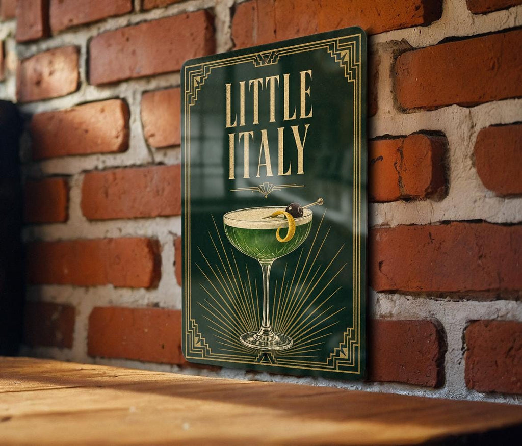 Little Italy Metal Sign, Vintage 1920s Art Deco Cocktail Poster, Italian Neighborhood Bar Drink Decor, Kitchen Home Bar Wall Sign — photo 6