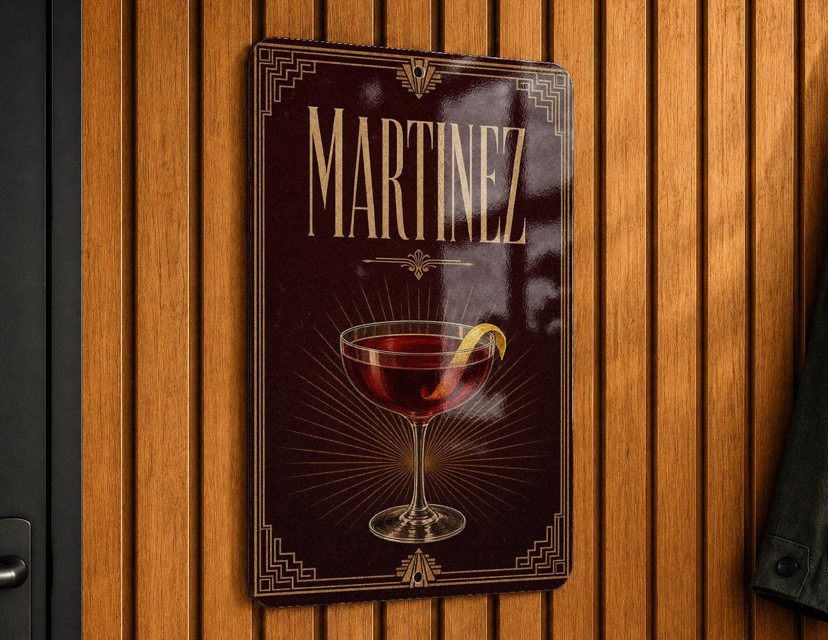 Martinez Cocktail Metal Sign, Vintage 1920s Art Deco Bar Poster Decor, Classic Gin Vermouth Cocktail Gift — photo 1