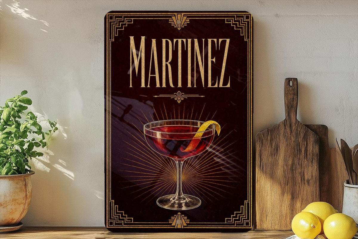 Martinez Cocktail Metal Sign, Vintage 1920s Art Deco Bar Poster Decor, Classic Gin Vermouth Cocktail Gift — photo 2