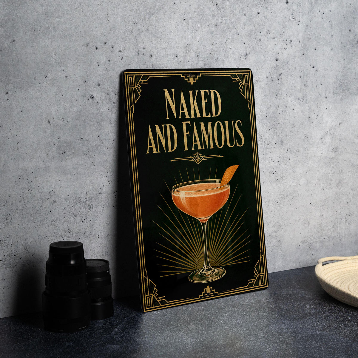 Naked and Famous Cocktail Metal Sign, Vintage 1920s Art Deco Bar Decor, Classic Cocktail Poster Sign, Speakeasy Wall Decor — photo 1