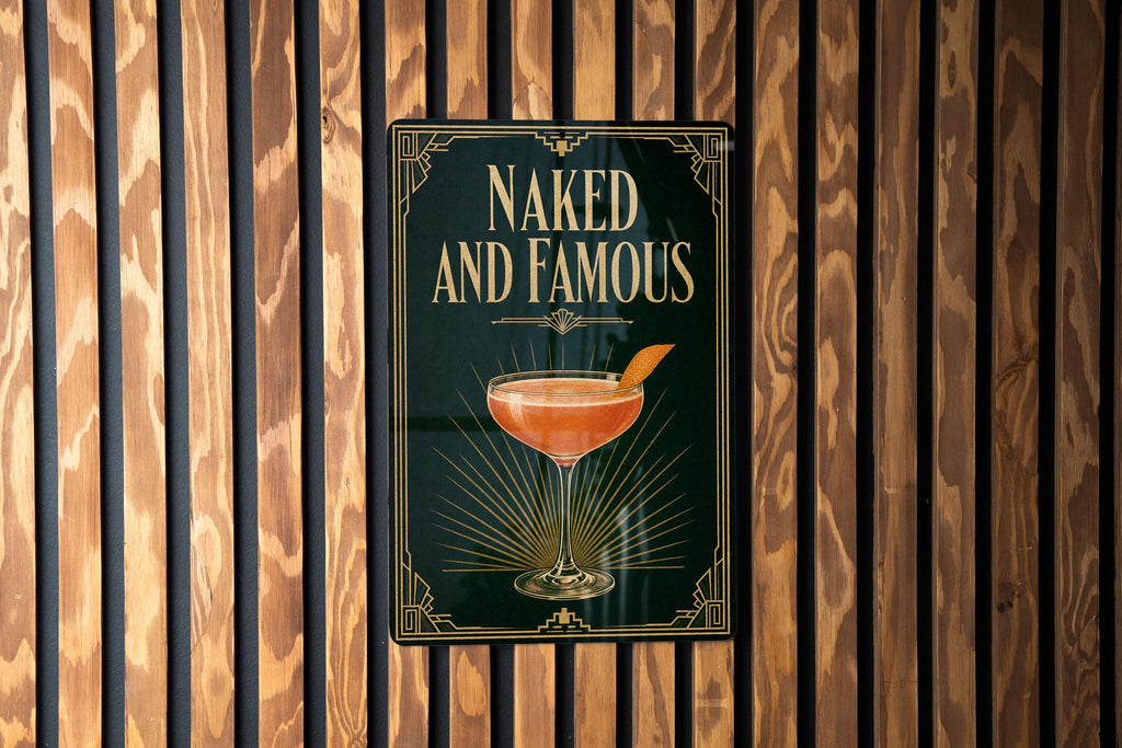 Naked and Famous Cocktail Metal Sign, Vintage 1920s Art Deco Bar Decor, Classic Cocktail Poster Sign, Speakeasy Wall Decor — photo 2