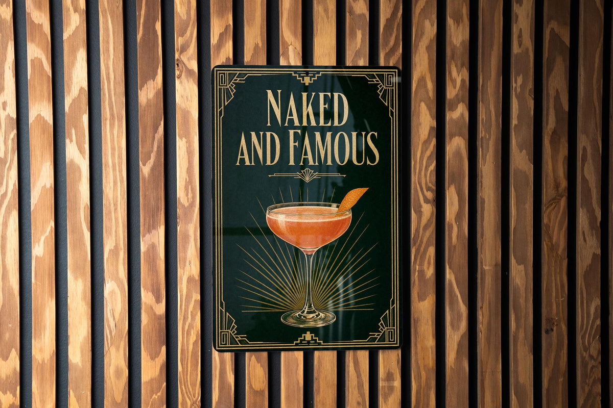 Naked and Famous Cocktail Metal Sign, Vintage 1920s Art Deco Bar Decor, Classic Cocktail Poster Sign, Speakeasy Wall Decor — photo 2