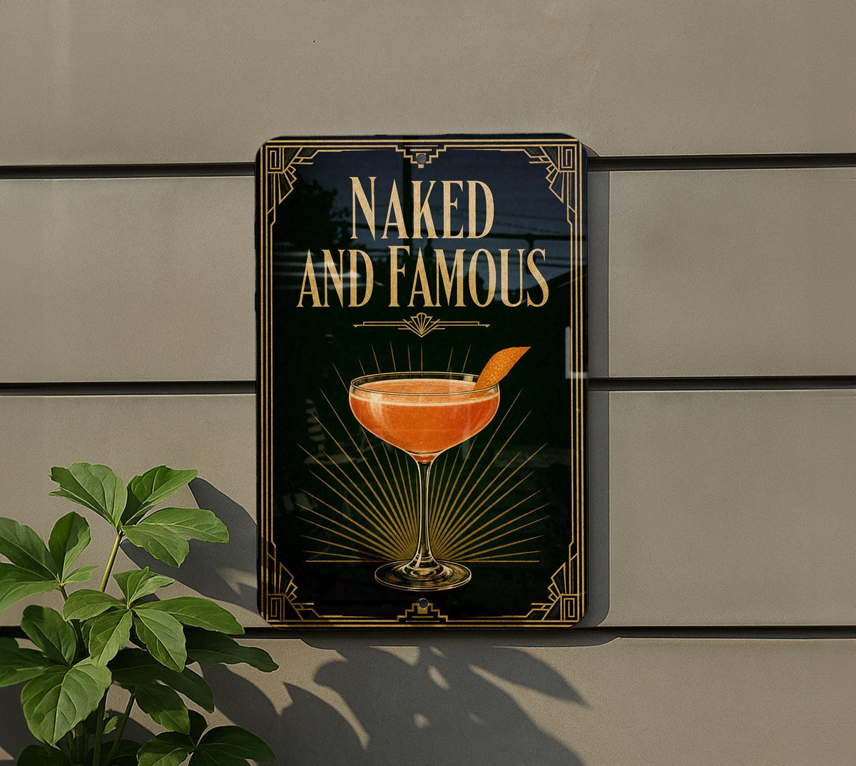 Naked and Famous Cocktail Metal Sign, Vintage 1920s Art Deco Bar Decor, Classic Cocktail Poster Sign, Speakeasy Wall Decor — photo 3