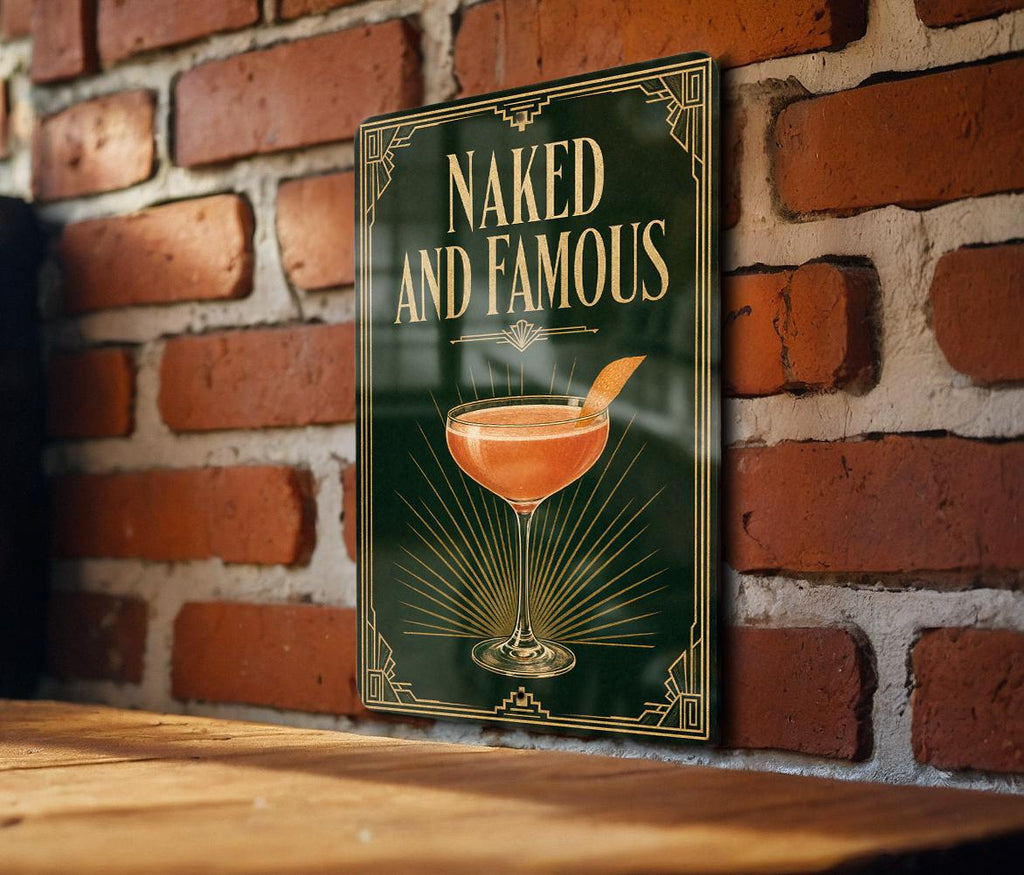 Naked and Famous Cocktail Metal Sign, Vintage 1920s Art Deco Bar Decor, Classic Cocktail Poster Sign, Speakeasy Wall Decor — photo 4