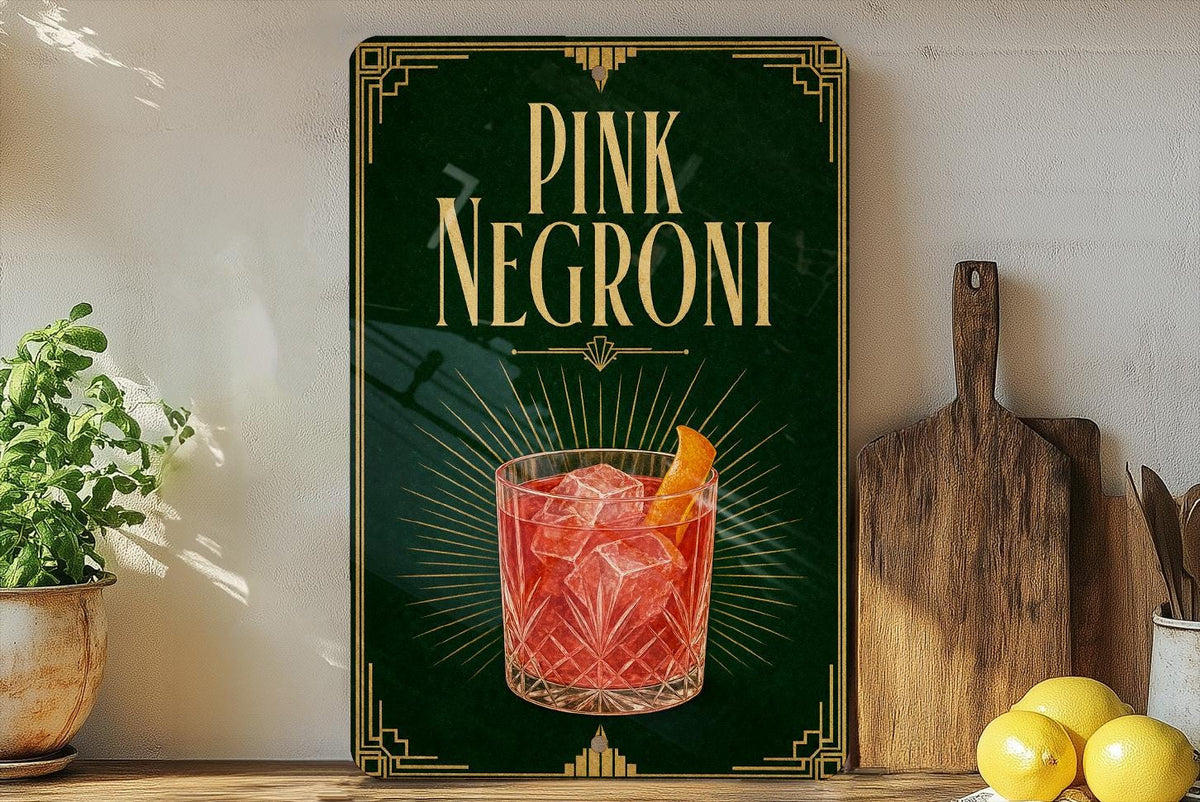 Pink Negroni Cocktail Metal Sign, Vintage 1920s Art Deco Cocktail Poster Bar Decor, Speakeasy Lounge Wall Sign — photo 2
