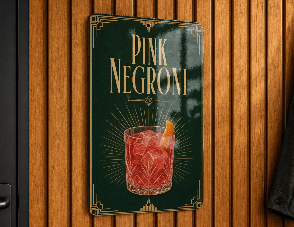 Pink Negroni Cocktail Metal Sign, Vintage 1920s Art Deco Cocktail Poster Bar Decor, Speakeasy Lounge Wall Sign — photo 3