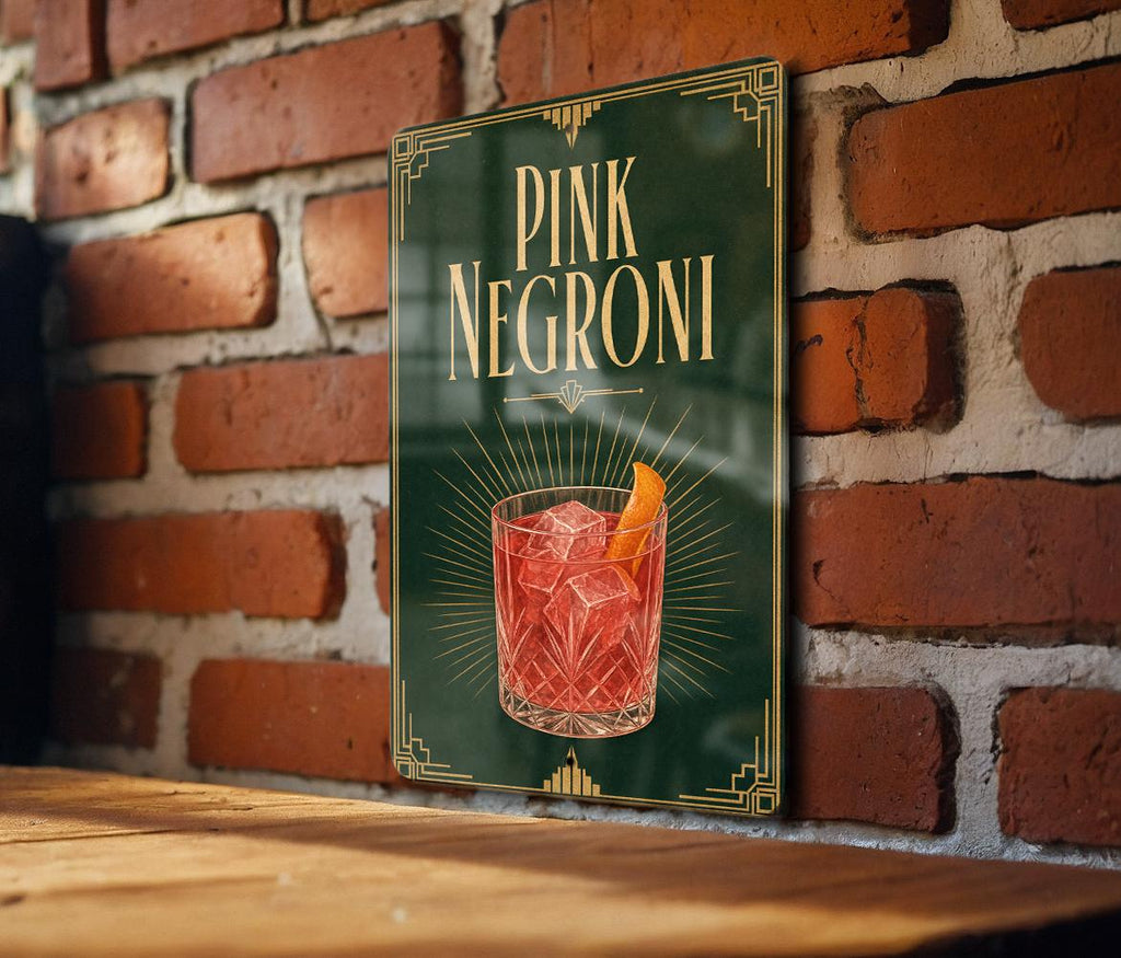 Pink Negroni Cocktail Metal Sign, Vintage 1920s Art Deco Cocktail Poster Bar Decor, Speakeasy Lounge Wall Sign — photo 4