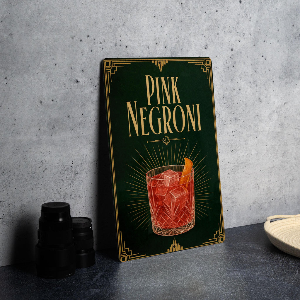 Pink Negroni Cocktail Metal Sign, Vintage 1920s Art Deco Cocktail Poster Bar Decor, Speakeasy Lounge Wall Sign — photo 5