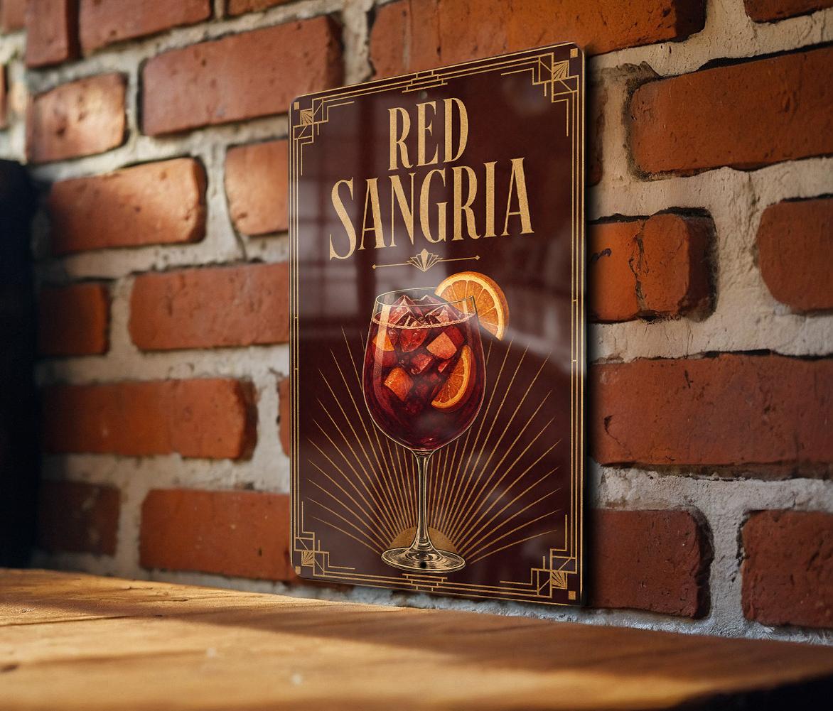 Red Sangria Metal Sign, Vintage 1920s Art Deco Cocktail Poster Bar Decor, Sangria Drink Sign for Kitchen, Home Bar, Restaurant — photo 4