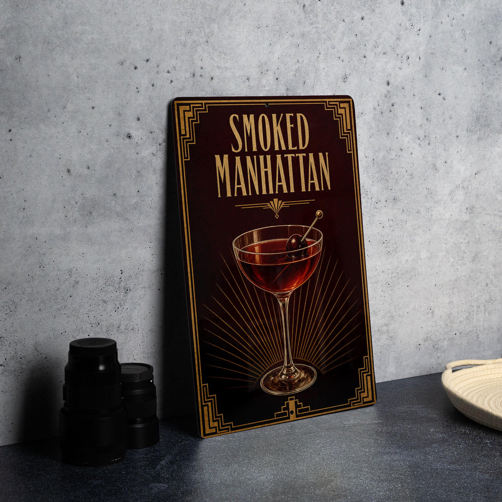 Smoked Manhattan Metal Sign, 1920s Art Deco Cocktail Poster Bar Decor, Whiskey Bourbon Drink Sign, Speakeasy Lounge Wall Sign — photo 4
