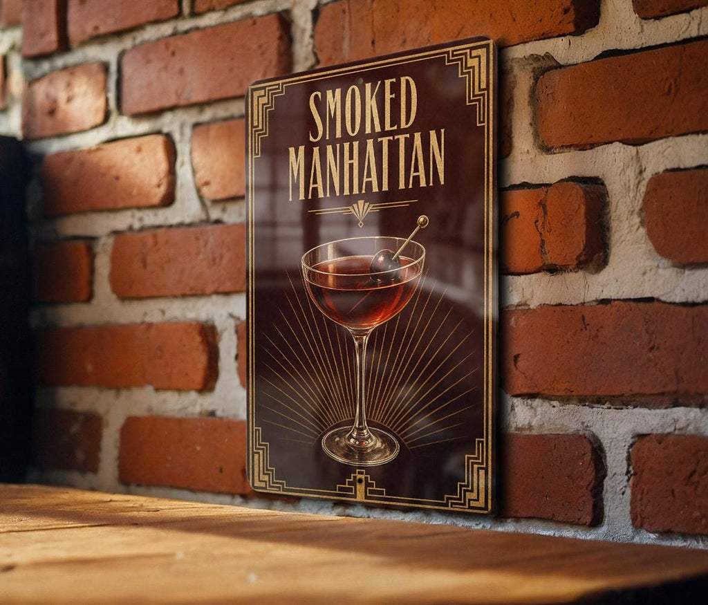 Smoked Manhattan Metal Sign, 1920s Art Deco Cocktail Poster Bar Decor, Whiskey Bourbon Drink Sign, Speakeasy Lounge Wall Sign — photo 6