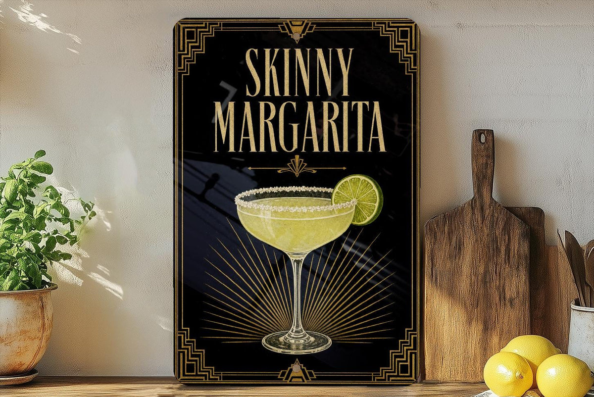 Skinny Margarita Metal Sign, Vintage Art Deco Cocktail Poster Bar Decor, Margarita Drink Wall Sign, Cantina Kitchen Pub Sign — photo 1