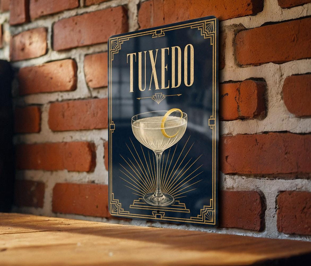 Tuxedo Cocktail Metal Sign, Vintage 1920s Art Deco Cocktail Poster Wall Decor, Speakeasy Bar Lounge Kitchen Sign — photo 2