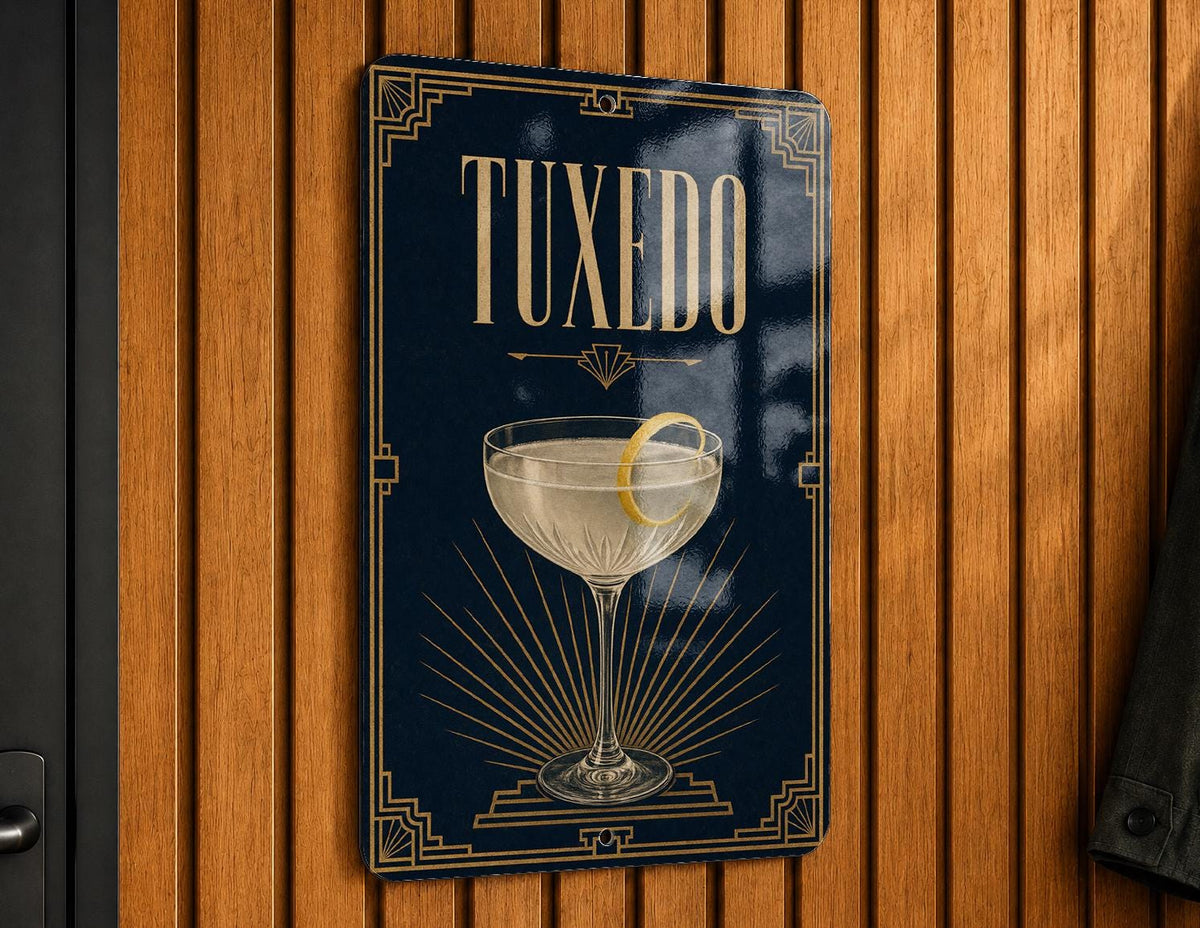 Tuxedo Cocktail Metal Sign, Vintage 1920s Art Deco Cocktail Poster Wall Decor, Speakeasy Bar Lounge Kitchen Sign — photo 3