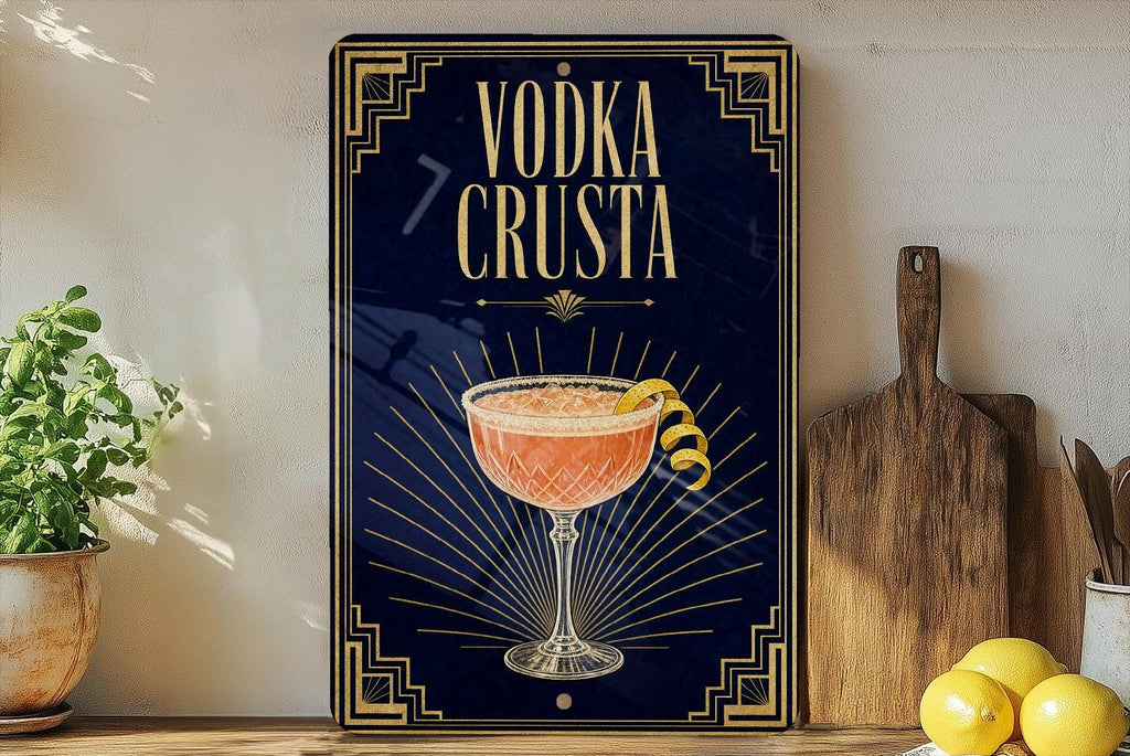 Vodka Crusta Metal Sign, Vintage 1920s Art Deco Cocktail Poster Bar Decor, Speakeasy Lounge Wall Sign, Gift for Mixologist — photo 2
