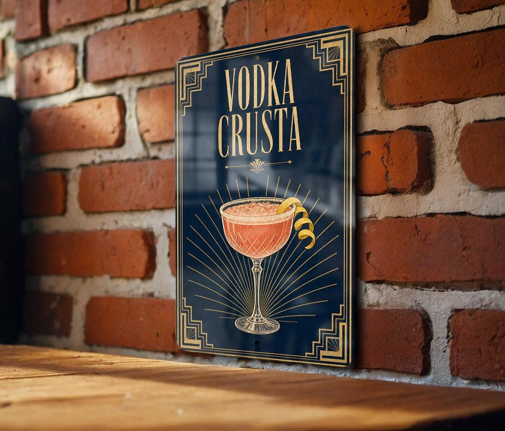 Vodka Crusta Metal Sign, Vintage 1920s Art Deco Cocktail Poster Bar Decor, Speakeasy Lounge Wall Sign, Gift for Mixologist — photo 4