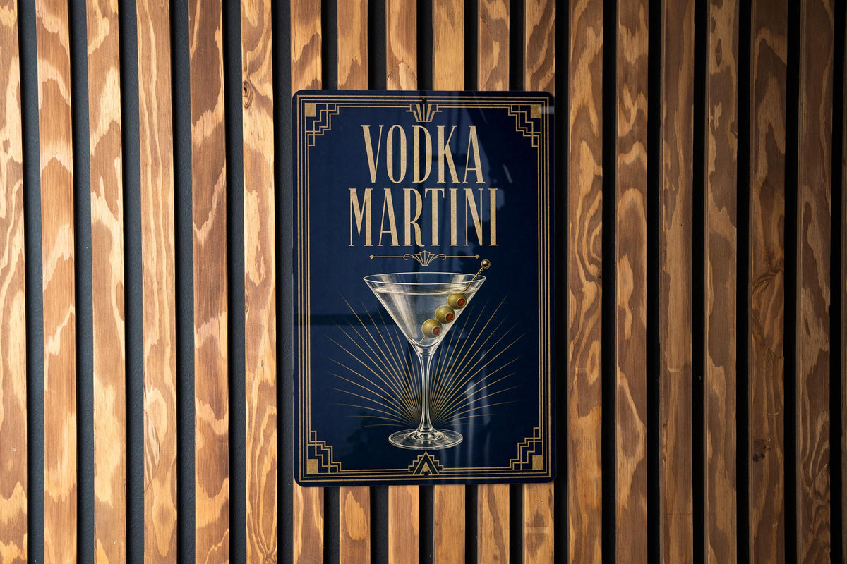 Vodka Martini Metal Sign, Vintage 1920s Art Deco Cocktail Poster Bar Decor, Martini Glass Sign, Speakeasy Lounge Wall Sign — photo 1