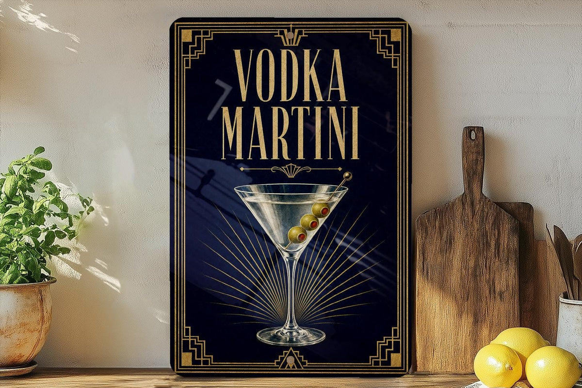 Vodka Martini Metal Sign, Vintage 1920s Art Deco Cocktail Poster Bar Decor, Martini Glass Sign, Speakeasy Lounge Wall Sign — photo 2