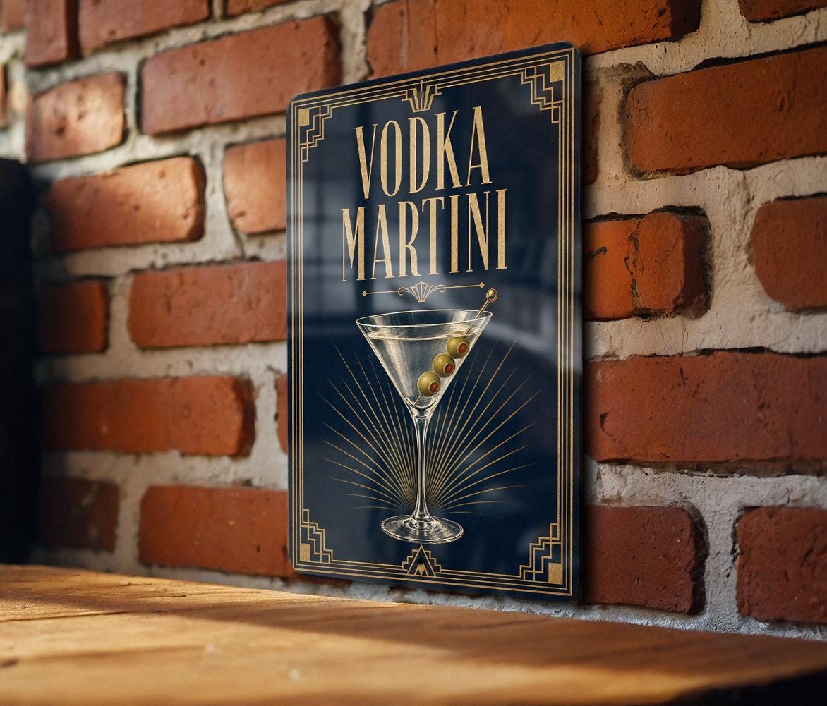Vodka Martini Metal Sign, Vintage 1920s Art Deco Cocktail Poster Bar Decor, Martini Glass Sign, Speakeasy Lounge Wall Sign — photo 5