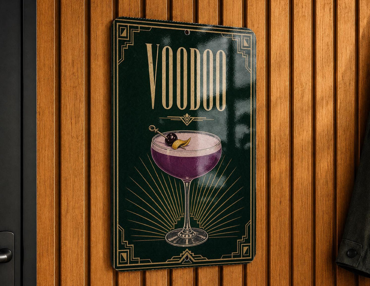 Voodoo Cocktail Metal Sign, Vintage 1920s Art Deco Bar Poster Decor, Witch Doctor Tiki Drink Lounge Wall Sign — photo 1
