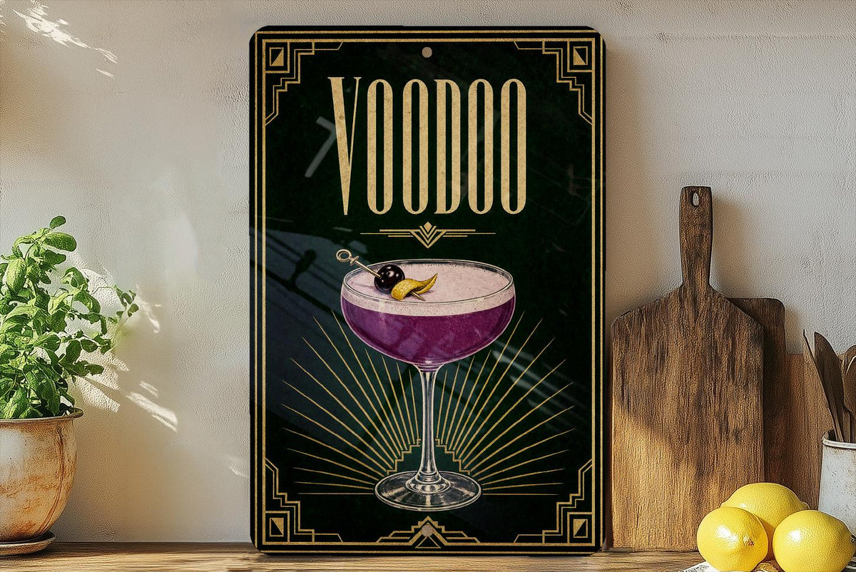 Voodoo Cocktail Metal Sign, Vintage 1920s Art Deco Bar Poster Decor, Witch Doctor Tiki Drink Lounge Wall Sign — photo 2