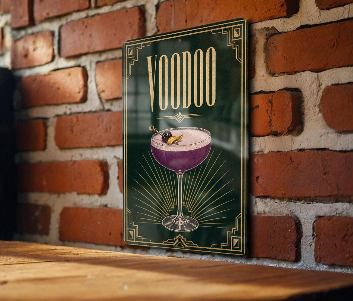Voodoo Cocktail Metal Sign, Vintage 1920s Art Deco Bar Poster Decor, Witch Doctor Tiki Drink Lounge Wall Sign — photo 3
