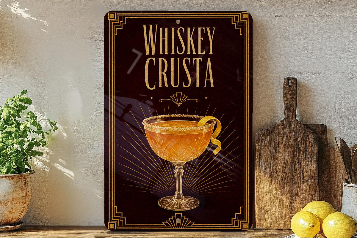 Whiskey Crusta Metal Sign Vintage 1920s Art Deco Cocktail Poster Bar Decor Speakeasy Wall Sign Home Bar Pub Gift — photo 1