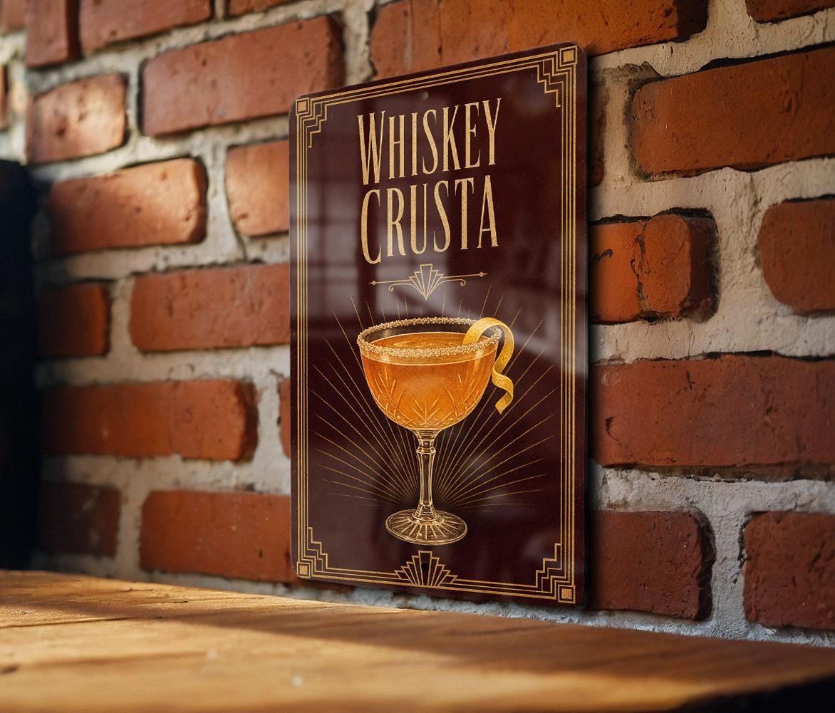 Whiskey Crusta Metal Sign Vintage 1920s Art Deco Cocktail Poster Bar Decor Speakeasy Wall Sign Home Bar Pub Gift — photo 2