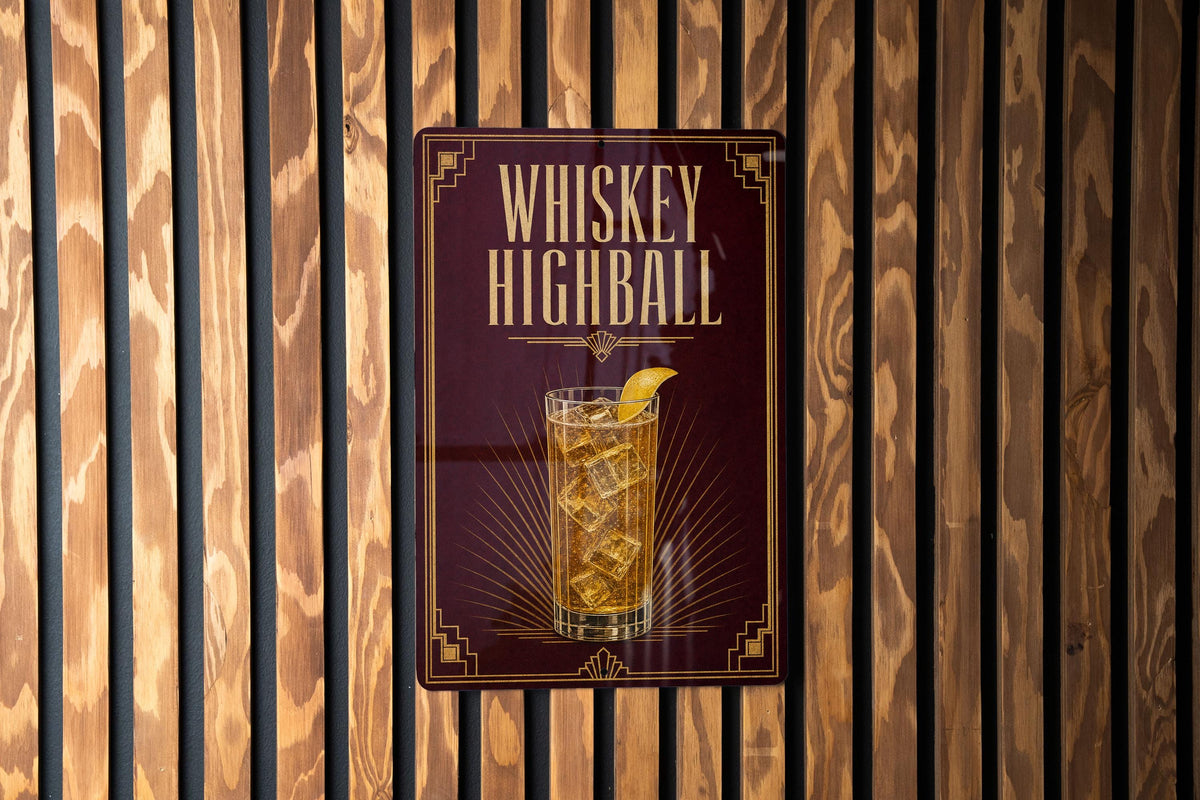 Whiskey Highball Metal Sign, Vintage 1920s Art Deco Cocktail Poster Bar Decor, Whiskey Cocktail Wall Sign, Speakeasy Home Bar Gift — photo 1