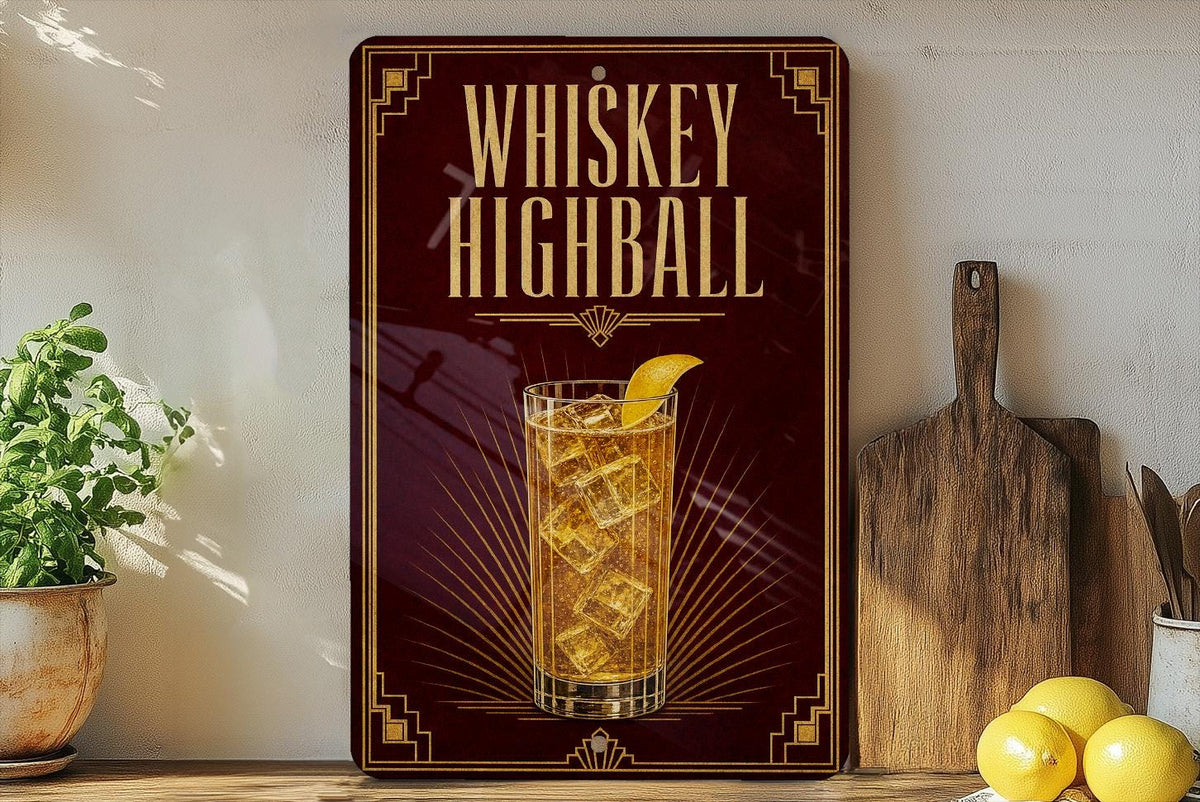 Whiskey Highball Metal Sign, Vintage 1920s Art Deco Cocktail Poster Bar Decor, Whiskey Cocktail Wall Sign, Speakeasy Home Bar Gift — photo 5