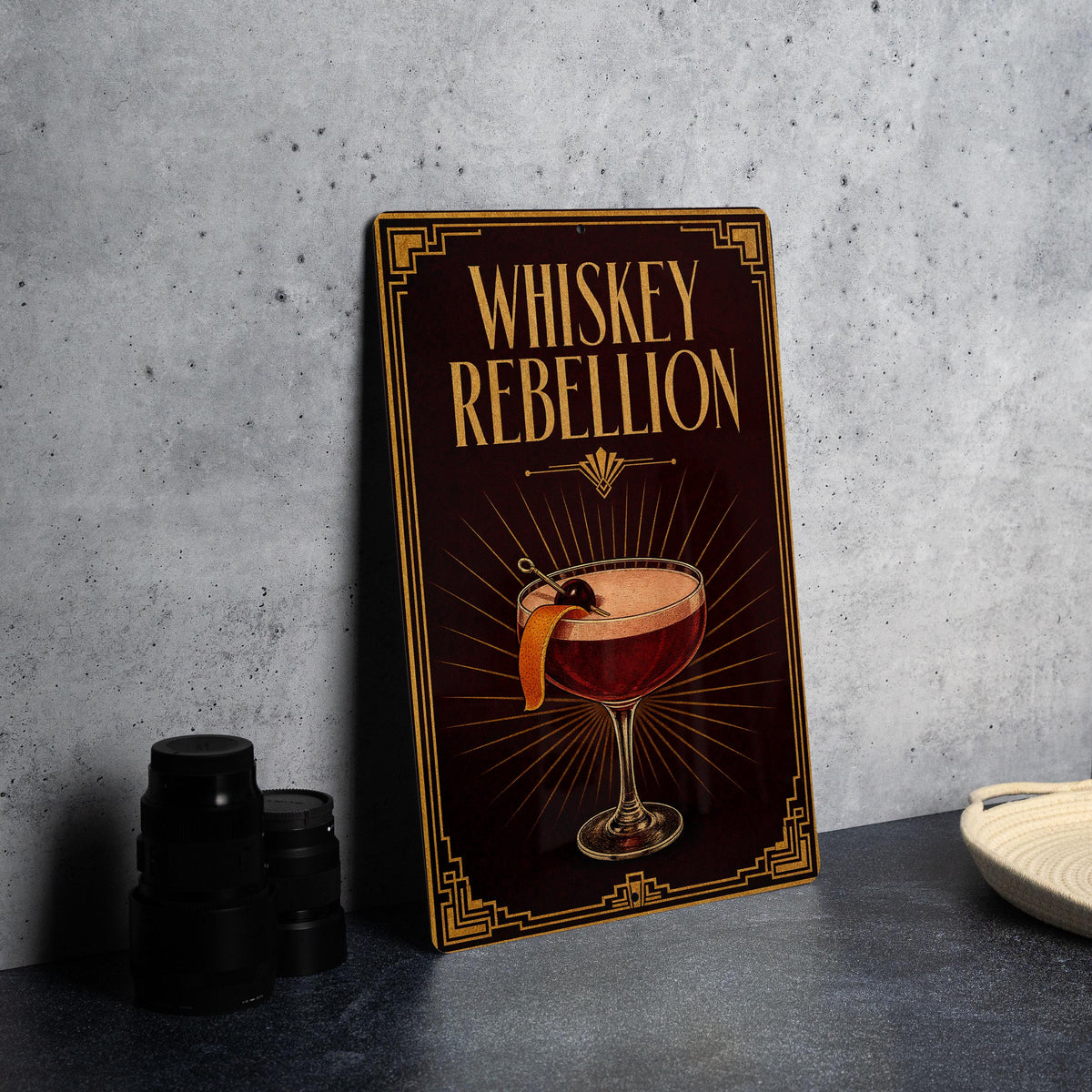 Whiskey Rebellion Metal Sign Vintage Art Deco Cocktail Poster Bar Wall Decor Whiskey Drink Lounge Speakeasy Pub Sign — photo 1