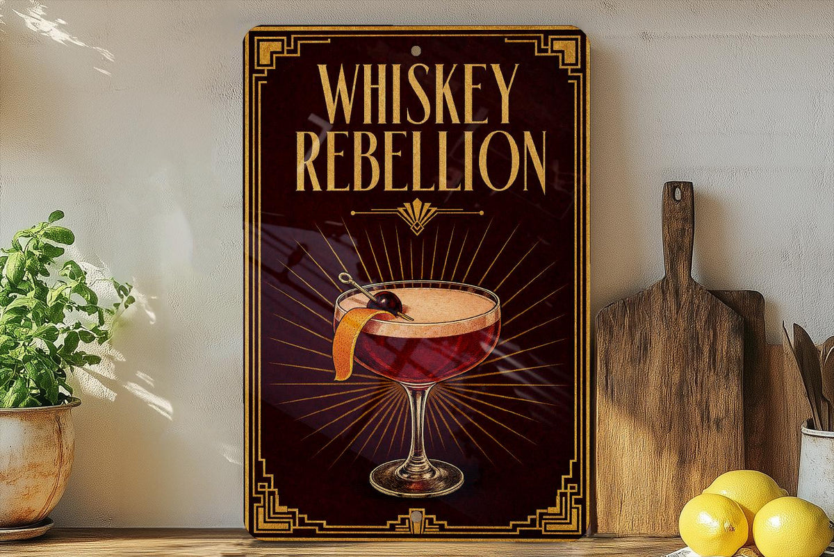 Whiskey Rebellion Metal Sign Vintage Art Deco Cocktail Poster Bar Wall Decor Whiskey Drink Lounge Speakeasy Pub Sign — photo 2