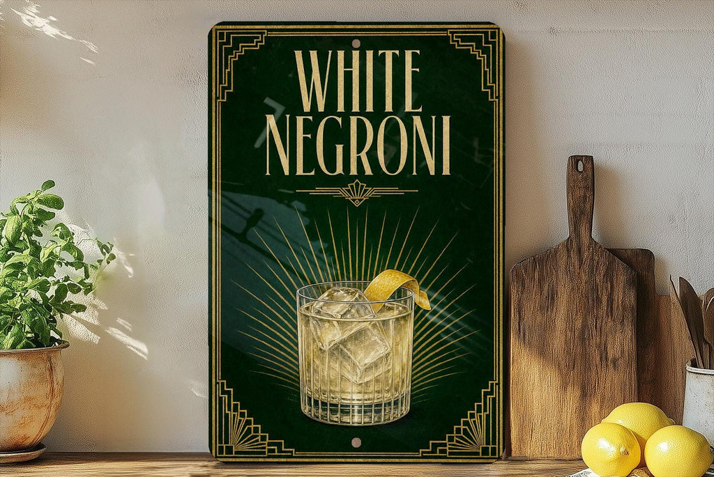 White Negroni Cocktail Metal Sign, Vintage 1920s Art Deco Cocktail Poster Bar Decor, Italian Aperitif Drink Sign — photo 4